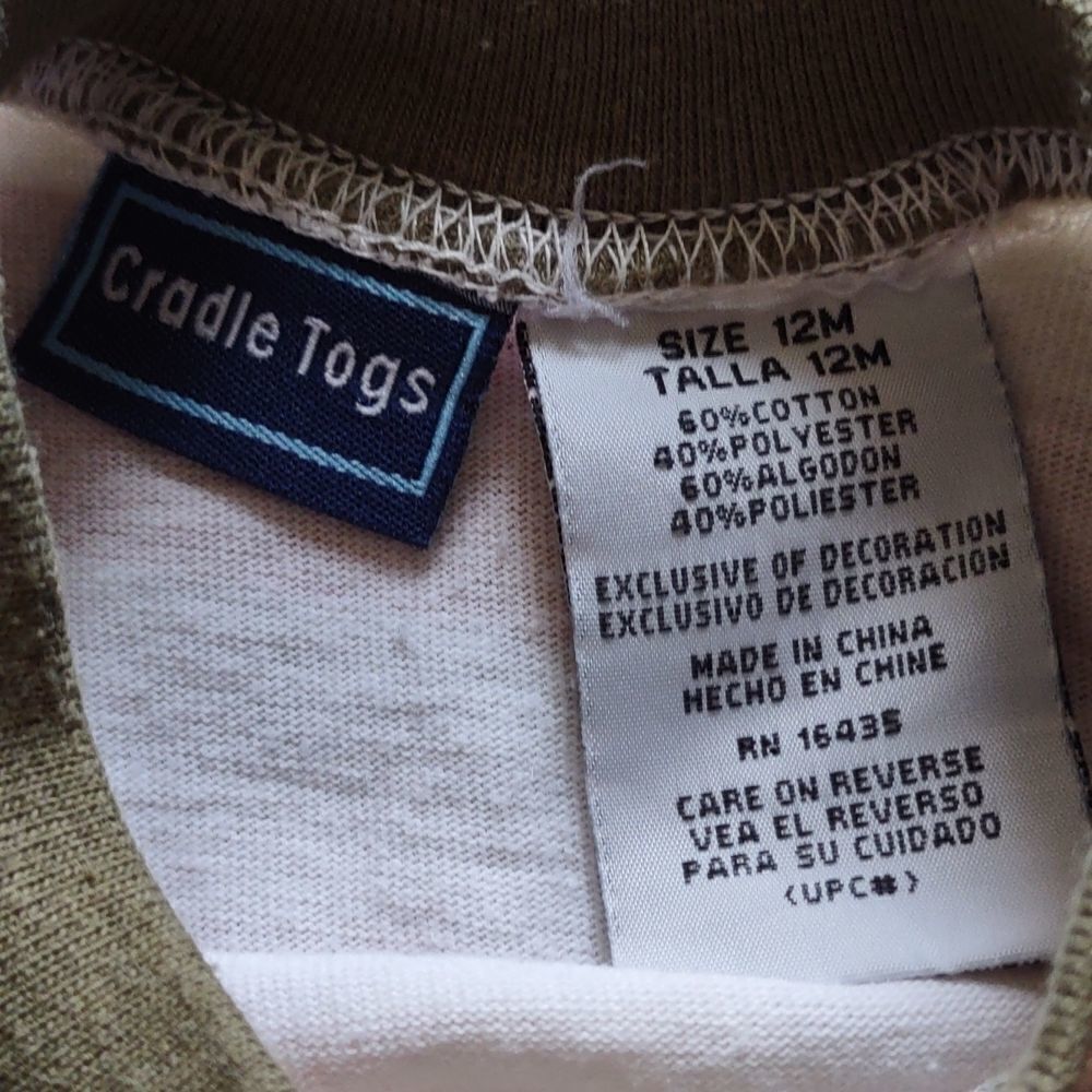 Cradle Togs, Baby Size 12M, Hippo and turtle, short sleeve dark peach stripe top - Picture 3 of 4
